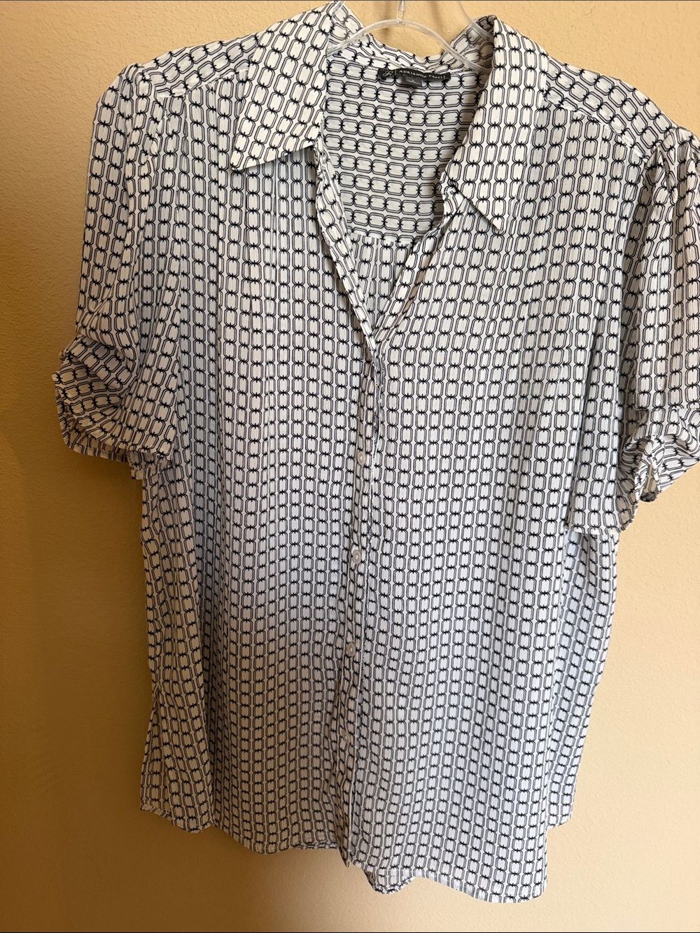 Adrianna Papell Black & White Geometric Button-Down Blouse
